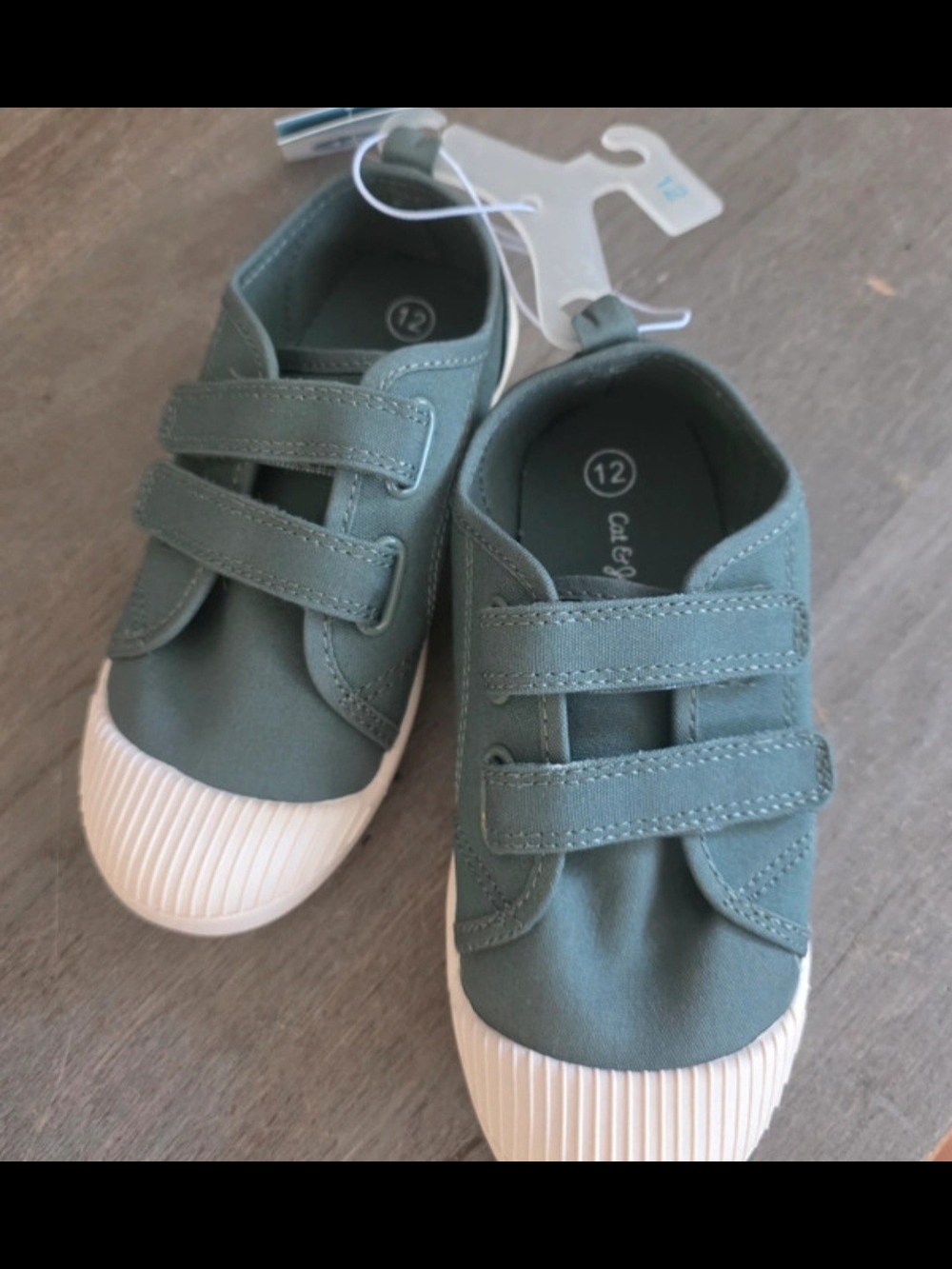 Cat & Jack Green Canvas Velcro Sneakers with White Toe Caps